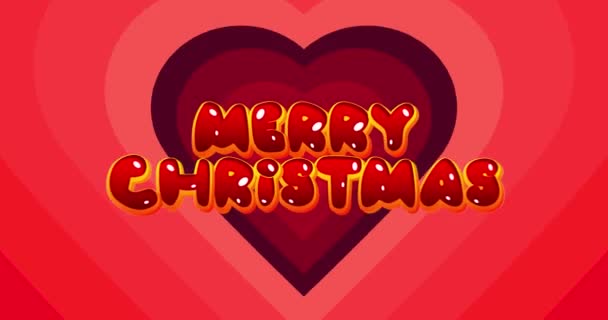 Mutlu Noeller Mesajı Olan Konsantrik Kalplerin Kırmızı Tüneli Soyut Kalp — Stok video