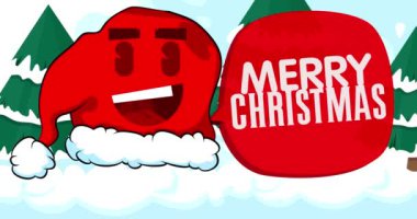 Gülen Noel Baba Şapkası Mutlu Noeller yazılı kırmızı konuşma balonu.