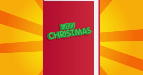 Sarı Arka Planda Kırmızı Kitabı Olan Mutlu Noel Kelimeleri Çizgi — Stok video