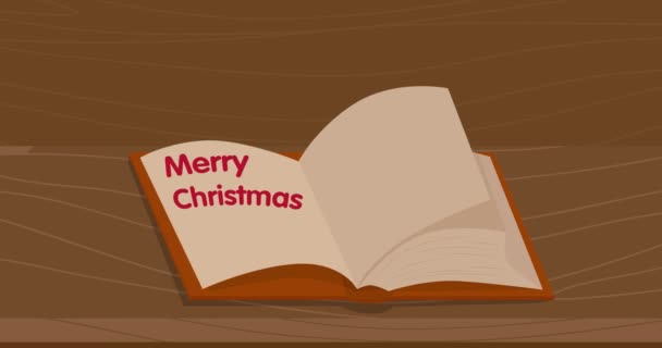 Frohe Weihnachten Wort Auf Einem Aufgeschlagenen Buch Zeichentrickfilm — Stockvideo