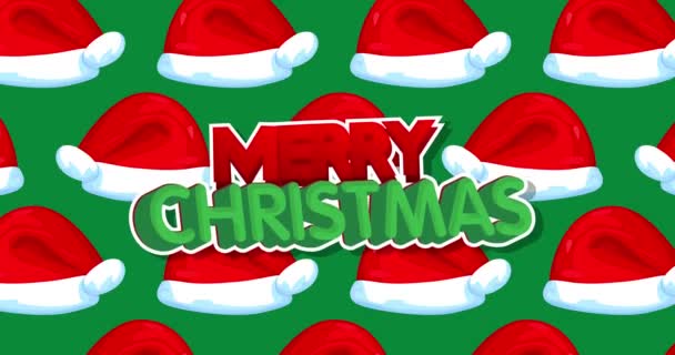 Dancing Red Santa Claus Hat Minta Boldog Karácsonyt Szöveg Zöld — Stock videók