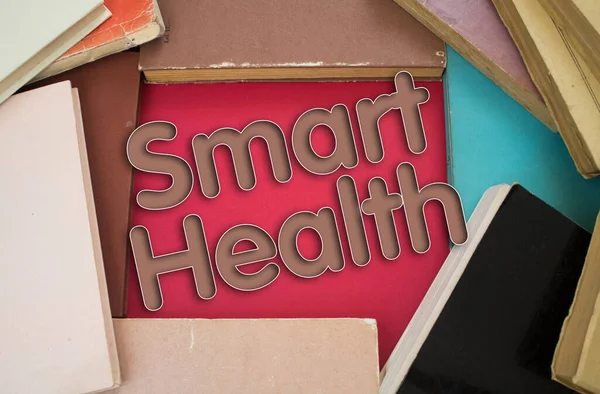 Smart Health word in opened book with vintage, natural patterns old antique paper design.