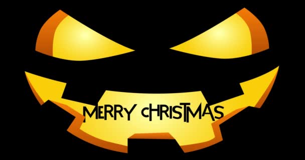 Animierte Yellow Jack Laterne Geschnitzt Gesicht Mit Frohe Weihnachten Text — Stockvideo