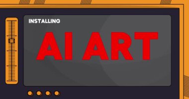 Ai Art sözcüğüyle çizgi film bilgisayarı. Bir ekran kurulum penceresini gösteren video iletisi.