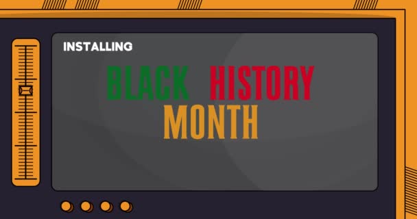 Cartoon Computer Word Black History Month Video Message Screen Displaying — Video Stock