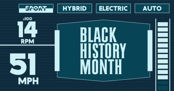Siyahi Tarihi Metniyle Geleceğin Otomobil Kontrol Paneli Dijital Grafiksel Kullanıcı — Stok video