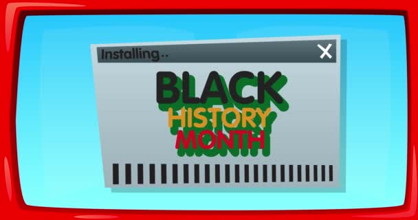 黒い歴史月のテキストをインストールウィンドウで抽象漫画の画面 コンピュータソフトウェア インストールウィンドウを表示する画面のビデオメッセージ — ストック動画