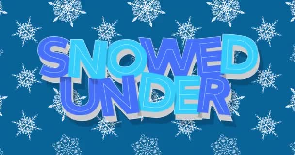 Rotating Snowflake Snowed Text Blue Background Winter Cartoon Video Seasonal — Stock Video