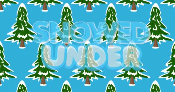 Dancing Winter Pine Tree Pattern Snowed Text Cartoon Animation Background — Stock Video