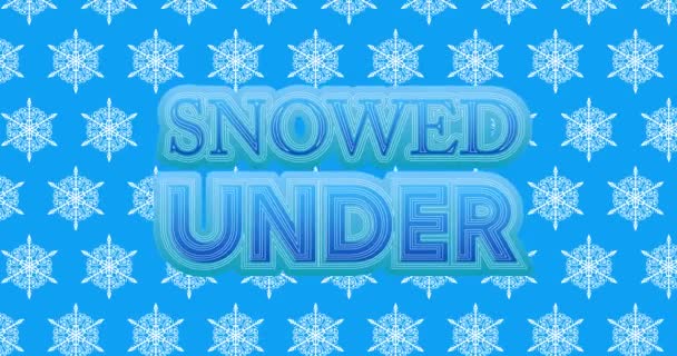 雪で雪と雪のフレークを落下青の背景にテキストの下に 冬の漫画ビデオ 季節の雪アニメ — ストック動画