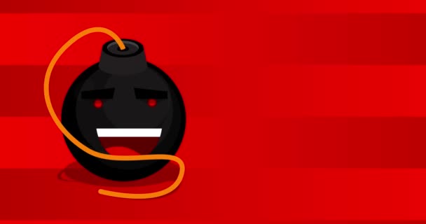 笑脸的卡通黑炸弹和红底黄色语音泡沫中的黑网文字 — 图库视频影像