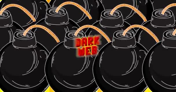Cartoon Black Bombs Achtergrond Explosieven Met Dark Web Tekst Gele — Stockvideo