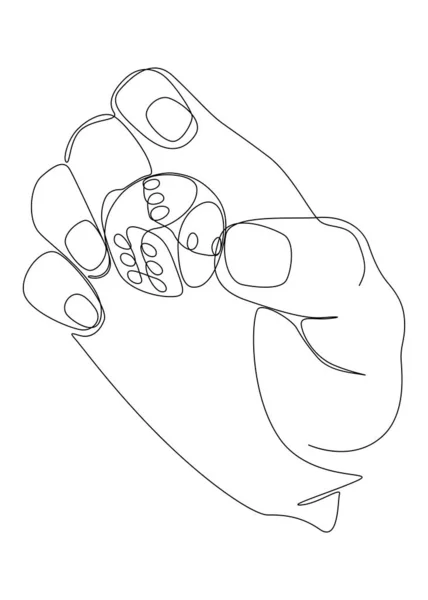 One White Continuous Line Drawing Hand Dice Thin Line Illustration — Vettoriale Stock