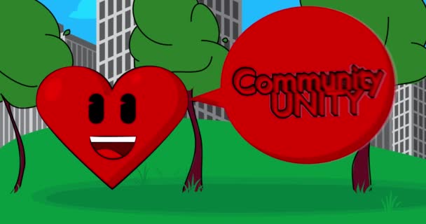 Rotes Herz Mit Lächelndem Gesicht Und Community Unity Text Sprechblase — Stockvideo