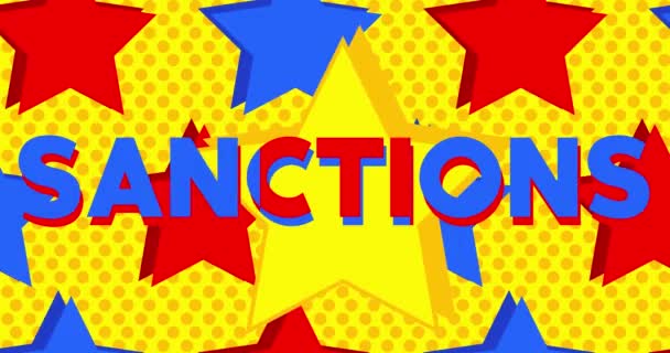 Анімовані Червоні Блакитні Жовті Зірки Текстом Sanctions Картонна Анімація Відео — стокове відео