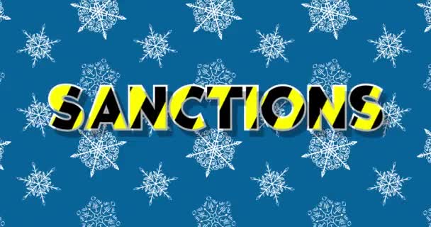 Rotating Snowflake Sanctions Text Blue Background Winter Cartoon Video Seasonal — Wideo stockowe