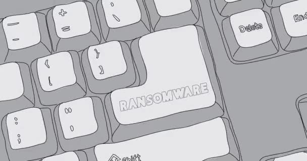 Πληκτρολόγιο Υπολογιστή Κείμενο Ransomware Κοντινό Πλάνο Ενός Τμήματος Ηλεκτρονικής Συσκευής — Αρχείο Βίντεο