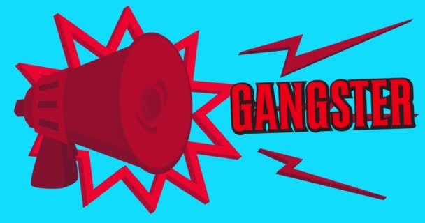 用Gangster的文本在蓝色背景上跳舞的红色威震音 具有有趣元素的4K分辨率动画 — 图库视频影像