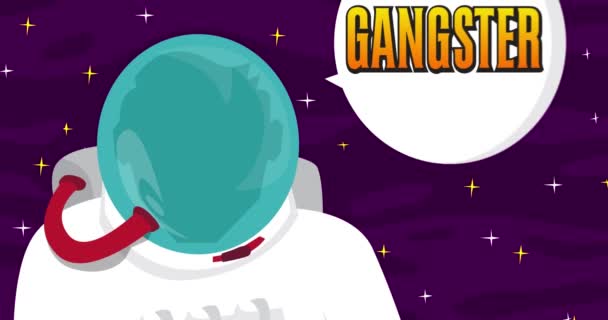 Astronaut Saying Gangster Space Speech Bubble Abstract Cartoon Animation Format — Vídeos de Stock