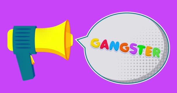 Yellow Megaphone Gangster Text Speech Bubble Resolution Animation Funny Elements — Vídeos de Stock