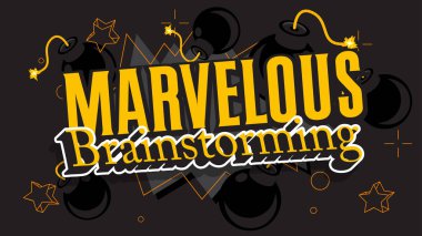 Marvelous Brainstorming text with black Bomb. Cartoon Vector Illutration.