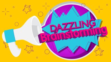 Dazzling Brainstorming text with cartoon Megaphone. Vector Announcement illustration.