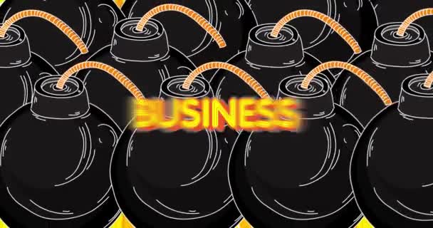 Cartoon Black Bombs Background Explosives Business Text Yellow Background — Stock video