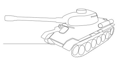 One continuous line of Armored Tank. Thin Line Illustration vector concept. Contour Drawing Creative ideas.