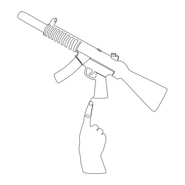 One continuous line of index finger pointng at Machine Gun. Thin Line Illustration vector concept. Contour Drawing Creative ideas.