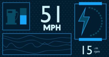 Hybrid car dashboard with Reopening text. Digital Graphical User Interface Animation.