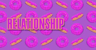 Dancing Doughnut pattern with Relationship text. Cartoon animation.