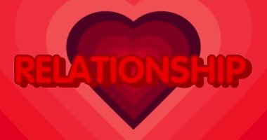 Red Tunnel of Concentric hearts with Relationship text. Abstract Heart holiday background cartoon animation.