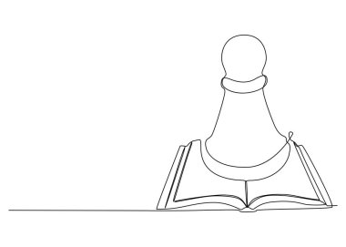 One continuous line of Opened Book and Chess Pawn. Thin Line Illustration vector concept. Contour Drawing Creative ideas.