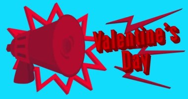 Dancing Red Megaphone with Valentines Day text on Blue Background. 4K Resolution Animation with funny elements.