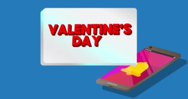 Valentines Day Text on notification bubble from portable information device screen. Mobile app message, connection, communication concept. Animated video.