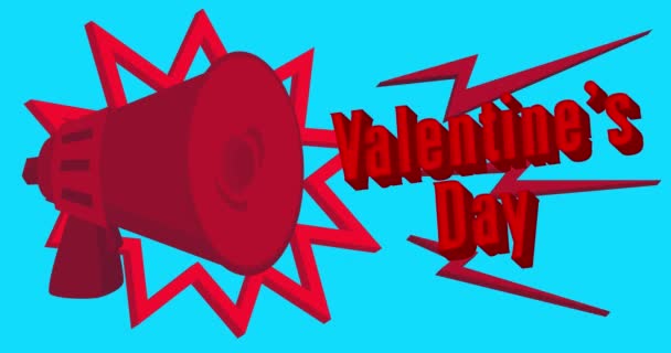Dancing Red Megaphone Valentines Day Text Blue Background Resolution Animation — Stok Video