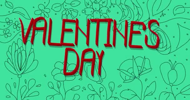 Flower Line Art Background Valentines Day Text Wildflower Cartoon Border — Vídeos de Stock
