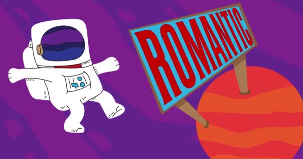 Astronaut Adrift Red Planet Romantic Billboard Abstract Cartoon Animation Format — Stock Video