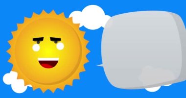 Summer sun saying Relationship word with speech bubble on blue sky. Simple animation of a bright orange sunlight.