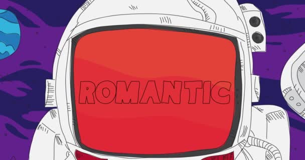 Astronaut Space Romantic Text His Helmet Abstract Dancing Line Cartoon — Vídeo de Stock