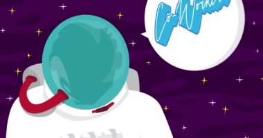 Astronaut saying Co-worker in space with speech bubble. Abstract cartoon animation. 4k HD Format resolution video.
