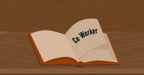 Worker Word Blank Opened Book Cartoon Animation — Vídeos de Stock