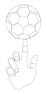 One continuous line of index finger pointng at Football ball. Thin Line Illustration vector concept. Contour Drawing Creative ideas.
