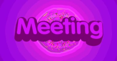 Purple Tunnel of Concentric Doughnuts with Meeting text. Cartoon animation.