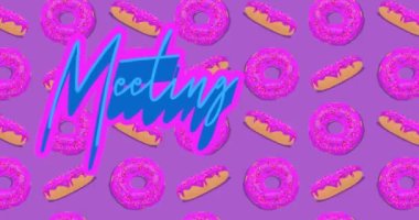 Dancing Doughnut pattern with Meeting text. Cartoon animation.