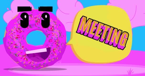 Doughnut Meeting Text Speech Bubble Cartoon Animation — стоковое видео