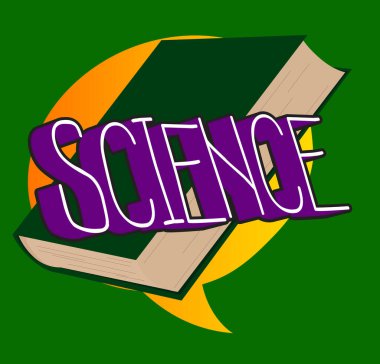 Science word on a book, cartoon vector illustration.