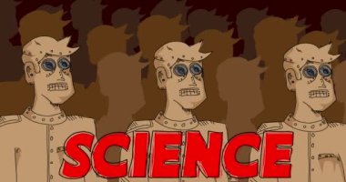 Bilim Metni olan Robot Ordusu. Çizgi Sanat Animasyon Videosu. Gelecekteki Robot Çizgi Filmi Canlandırması.