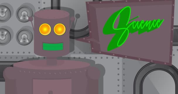 Робот Говорить Наукою Бульбашкою Мовлення Мультфільм Анімаційне Відео Майбутня Робототехніка — стокове відео