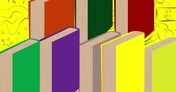 Випускне Слово Падаючими Книгами Мультиплікаційна Анімація — стокове відео
